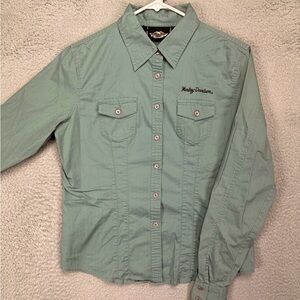 Harley Davidson Denim Shirt Button Up Embroidered Women’s Size Medium